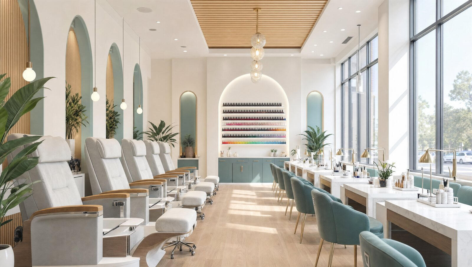 Bright modern nail salon interior